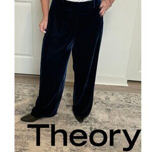Theory Velvet Wide Leg Straight Pants Sz 12  Blueberry